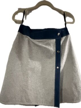 VTG Primah Australia Real Leather Wrap Mini Skirt - Gray Suede / Navy Trim